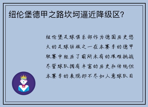 纽伦堡德甲之路坎坷逼近降级区？